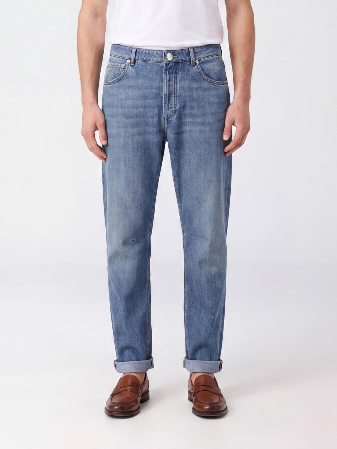 Brunello Cucinelli Straight Fit Five-Pocket Jeans in Cotton Denim