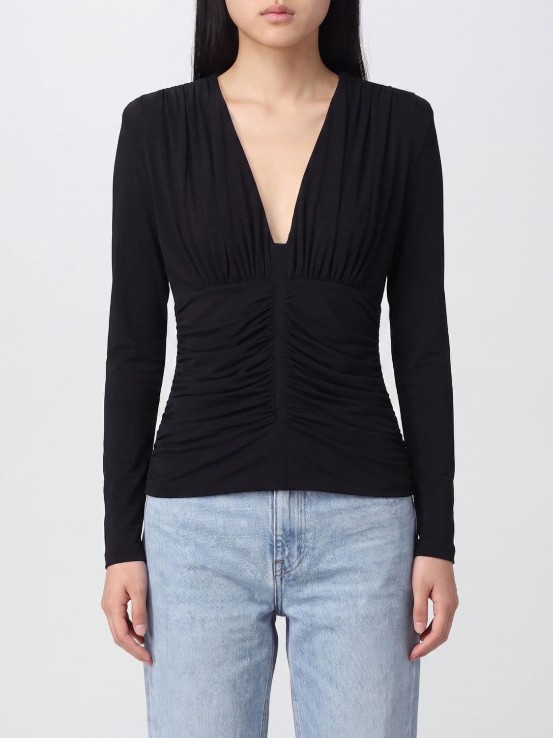 Sportmax Draped Viscose Evening Top with Deep V-Neck and Long Sleeves