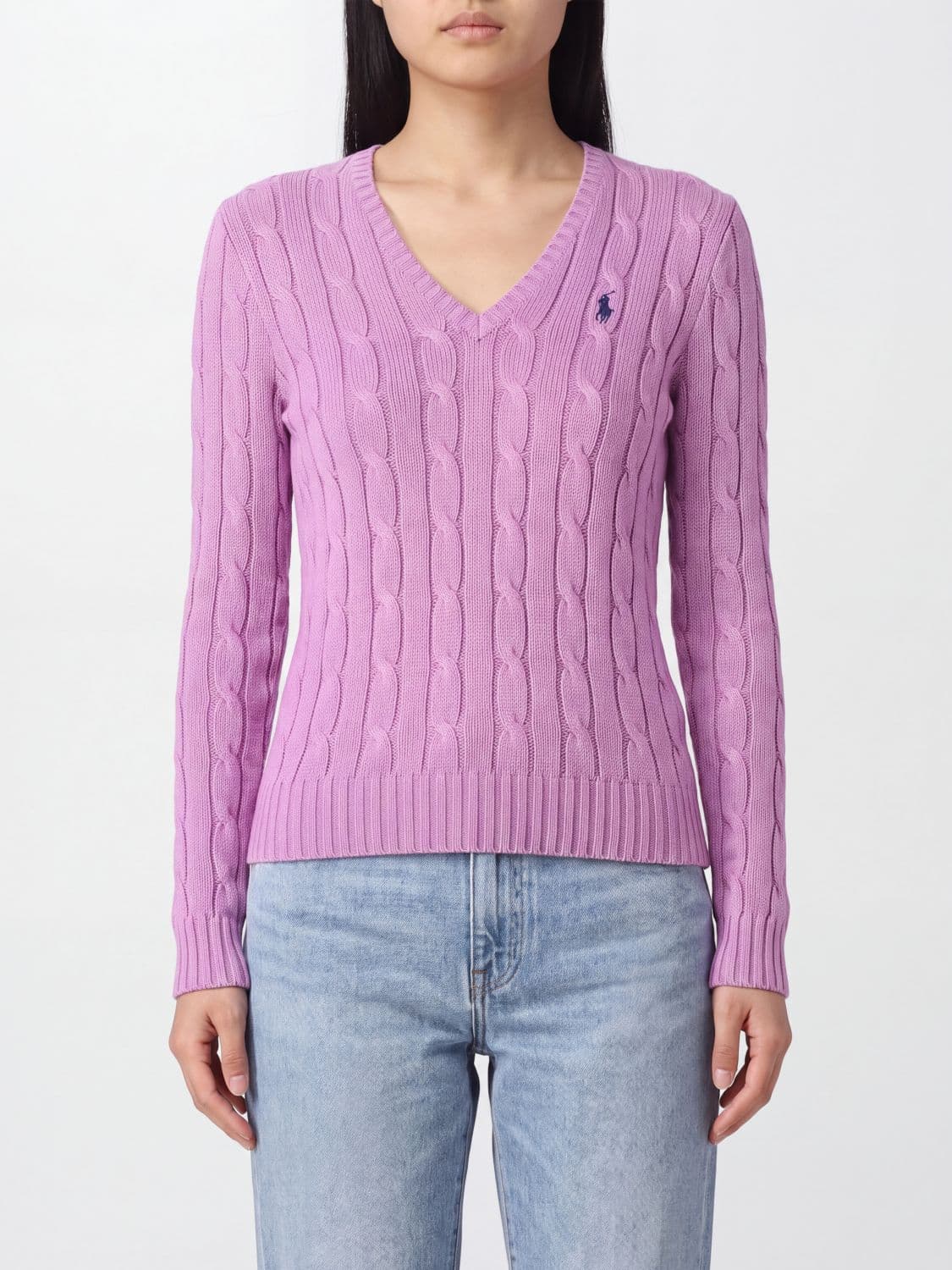 Polo Ralph Lauren Slim Fit V-Neck Cotton Jumper with Embroidered Pony Logo