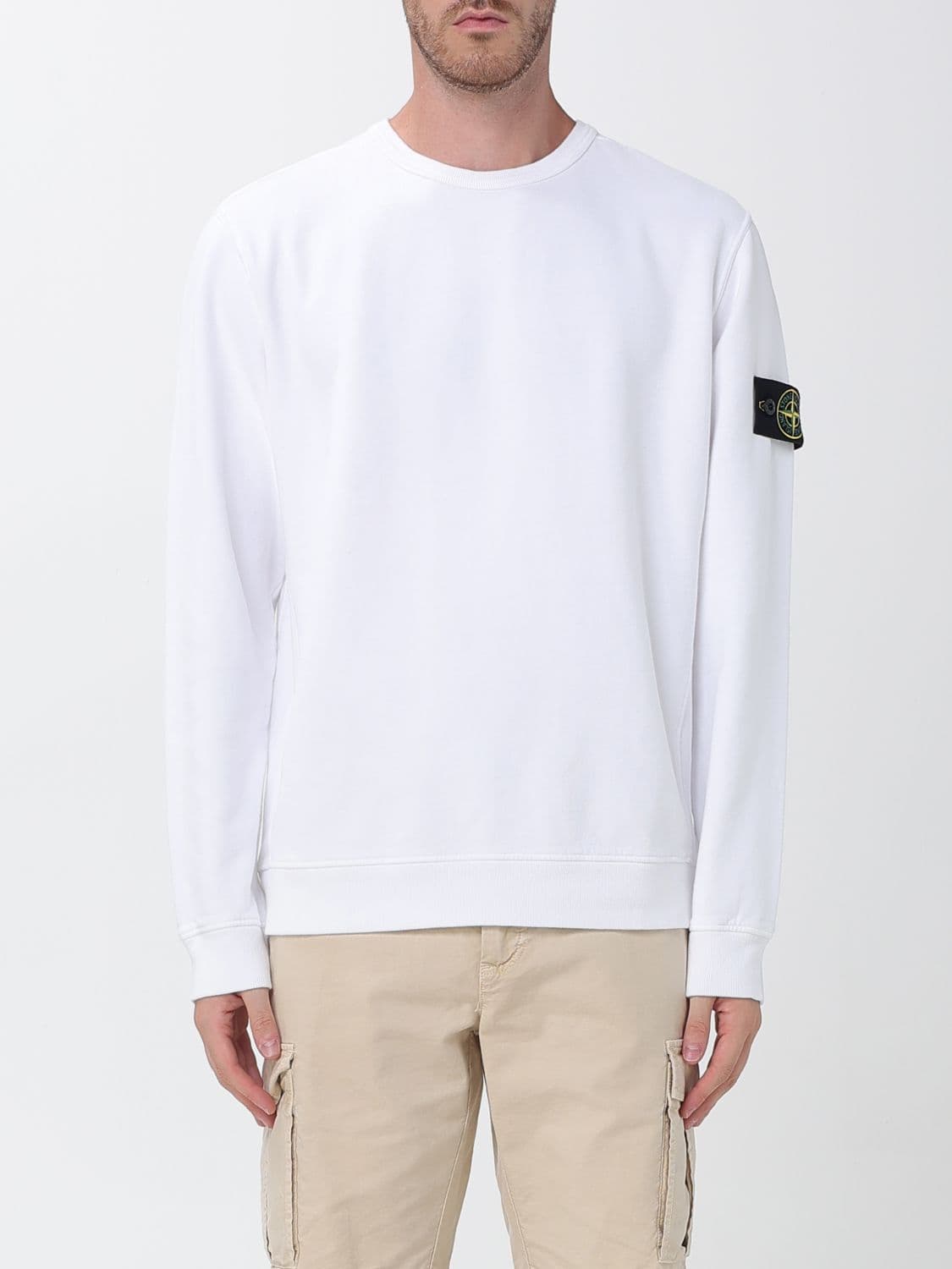 Stone Island Crewneck Jumper in Cotton Jersey with Compass Logo Patch