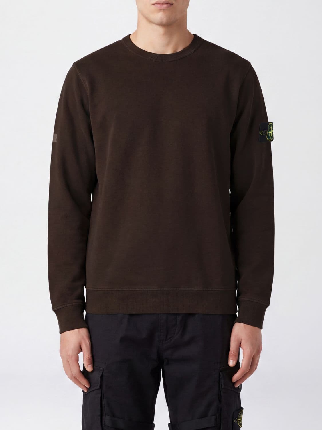 Stone Island Crewneck Jumper in Cotton Jersey with Compass Logo Patch