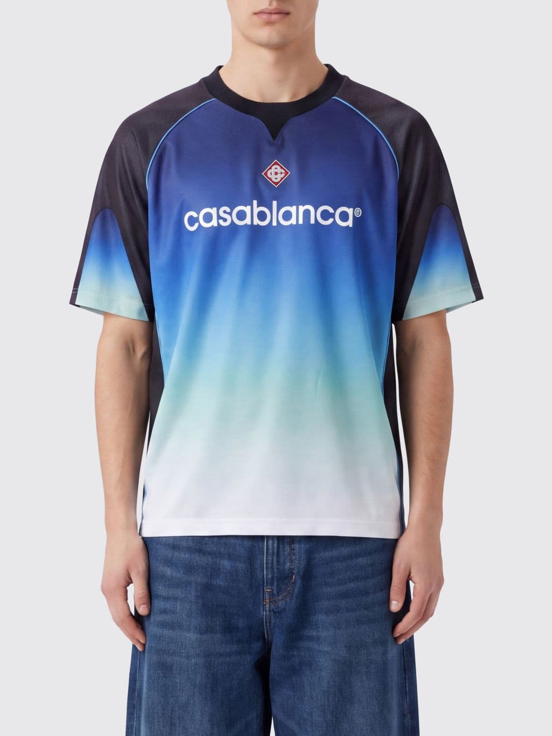 Casablanca Polyester Crewneck T-shirt with Abstract Graphic Print and Logo