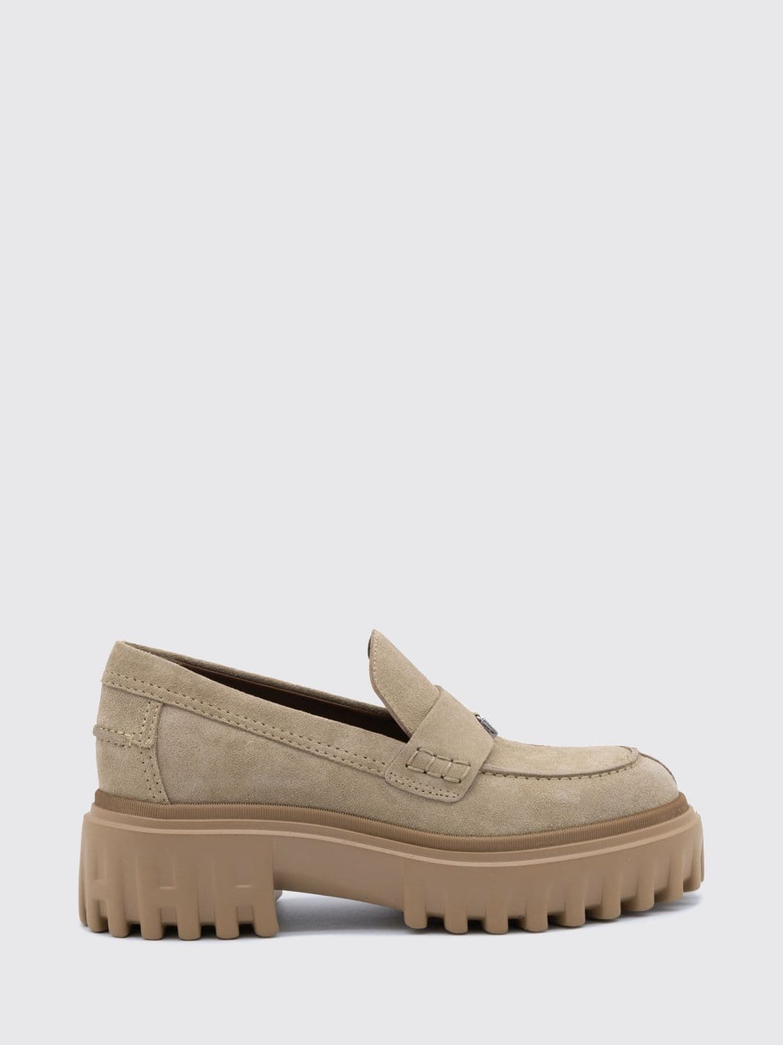 Hogan H700 Suede Penny Loafers with Metal H Logo and Notched Sole