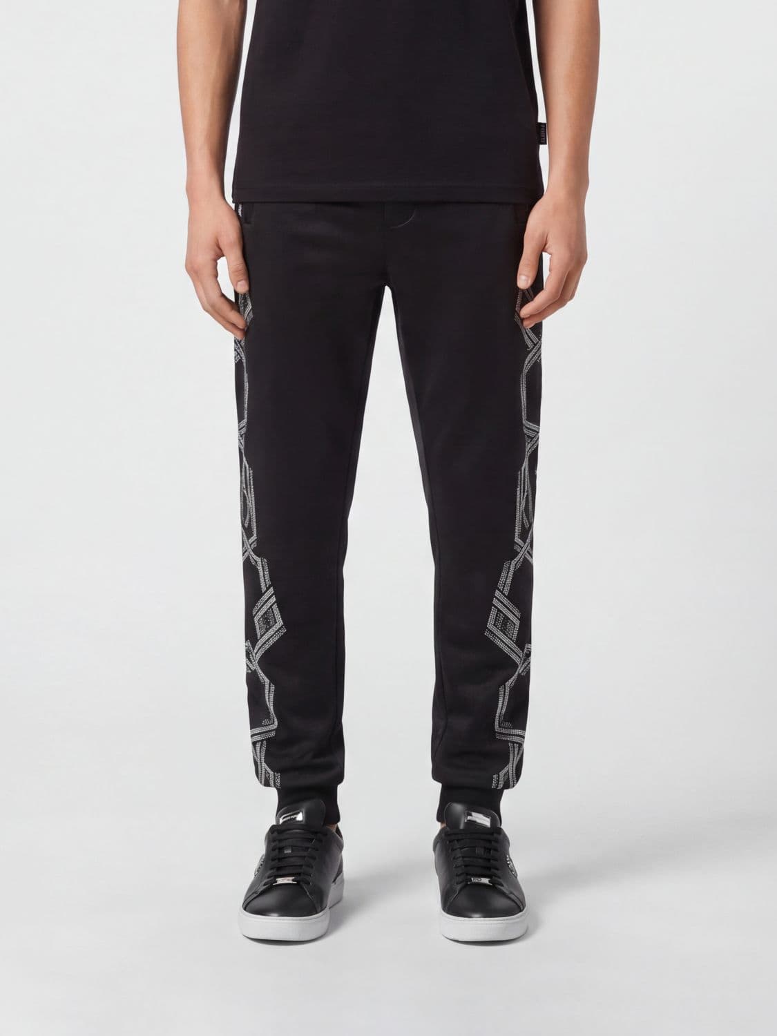 Philipp Plein Jersey Joggers with Drawstring and Rhinestone Monogram Logo