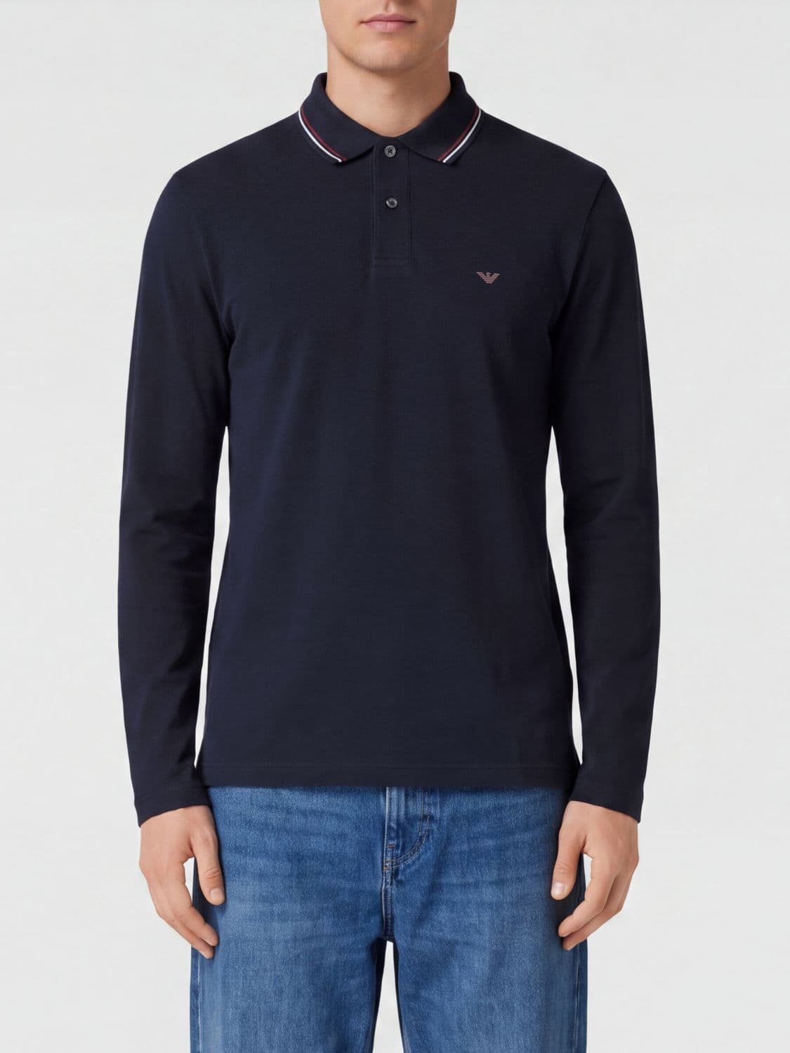 Emporio Armani Slim Fit Long-Sleeved Polo Shirt in Stretch Cotton