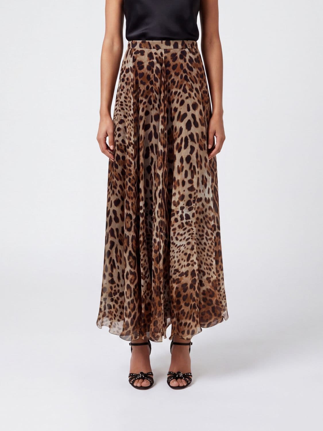 Dolce & Gabbana Animalier Print Silk Full Midi Skirt