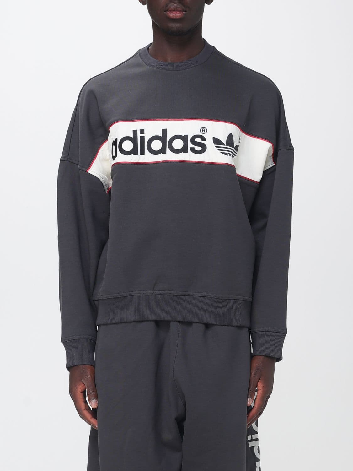 Adidas Originals Cotton-Blend Crewneck Sweatshirt with Contrast Logo and Dropped Shoulders