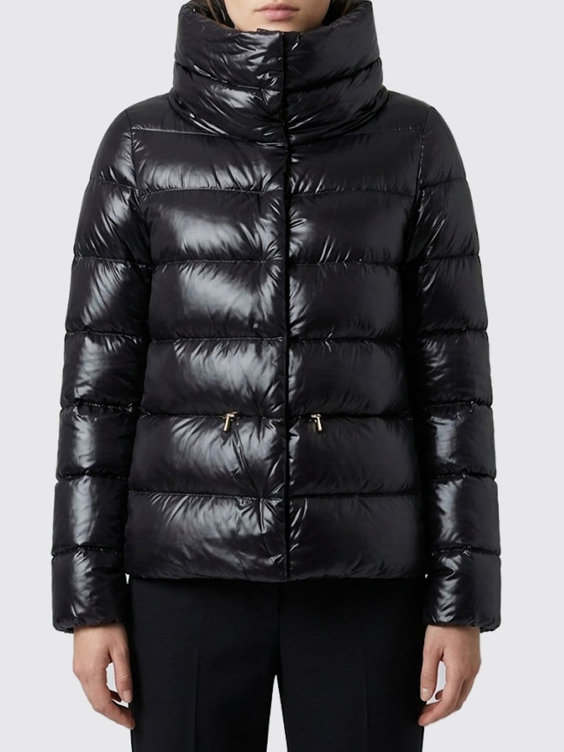 Herno Short Quilted Ultralight Nylon Down Jacket with High Neck and Drawstring