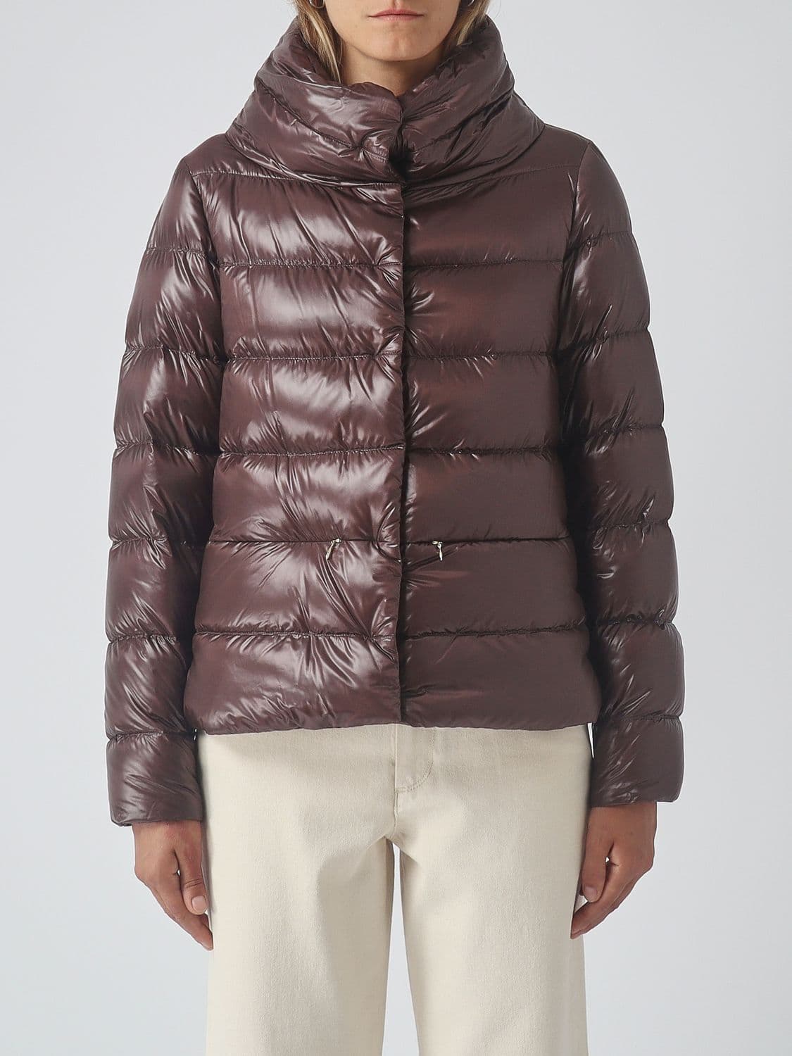 Herno Short Quilted Ultralight Nylon Down Jacket with High Neck and Drawstring