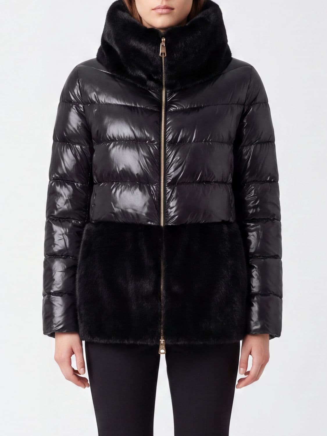 Herno Short Ultralight Nylon Down Jacket with Faux Fur Details