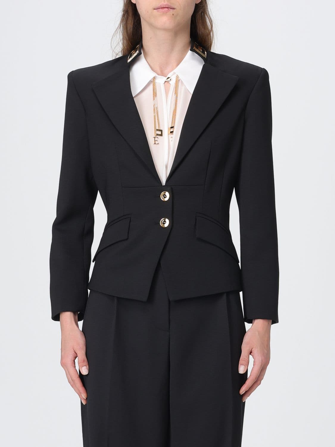 Elisabetta Franchi Single-Breasted Crêpe Blazer with Slim Fit and Padded Shoulders