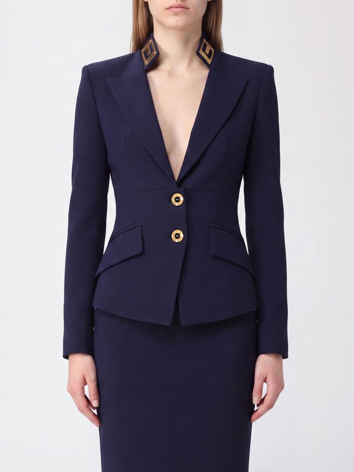 Elisabetta Franchi Single-Breasted Crêpe Blazer with Slim Fit and Padded Shoulders
