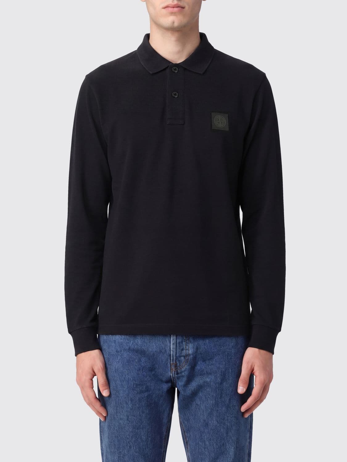 Stone Island Slim Fit Long-Sleeved Cotton Polo with Compass Logo