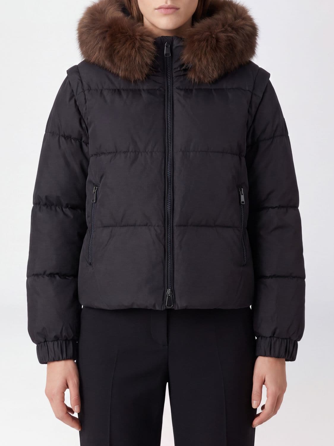 Pinko Godetia Short Quilted Puffer Jacket with Removable Sleeves and Hood
