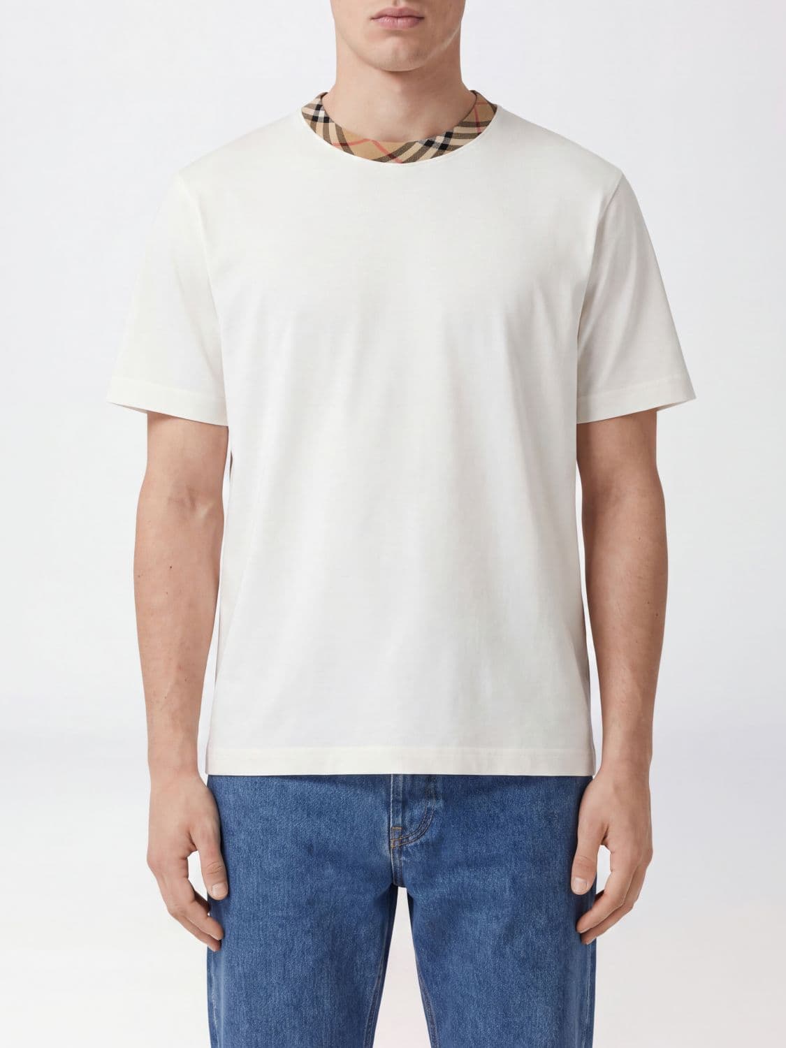 Burberry Crewneck Cotton T-Shirt with Contrast Trims