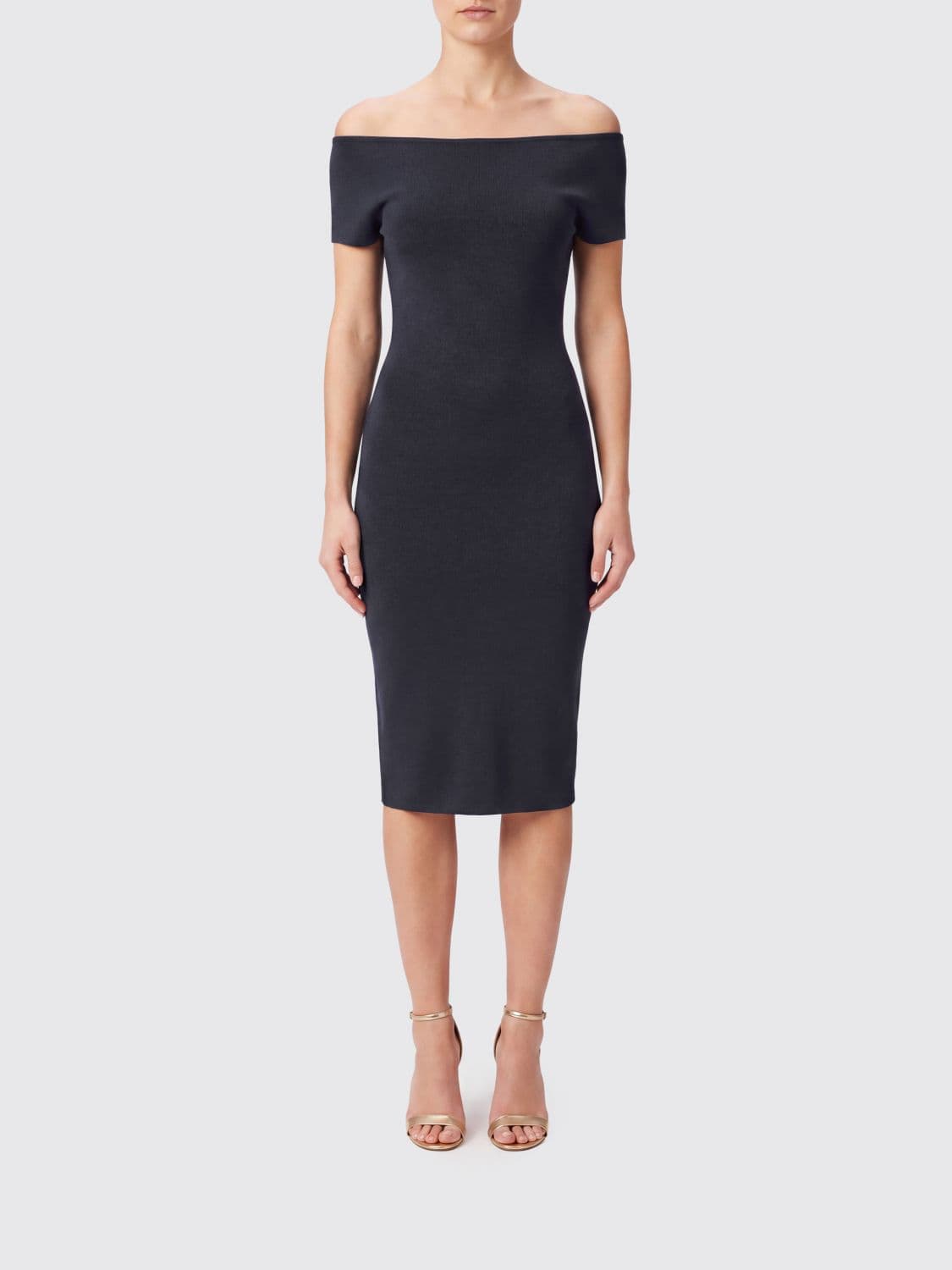 Magda Butrym Viscose Knit Midi Sheath Dress with a Straight Neckline