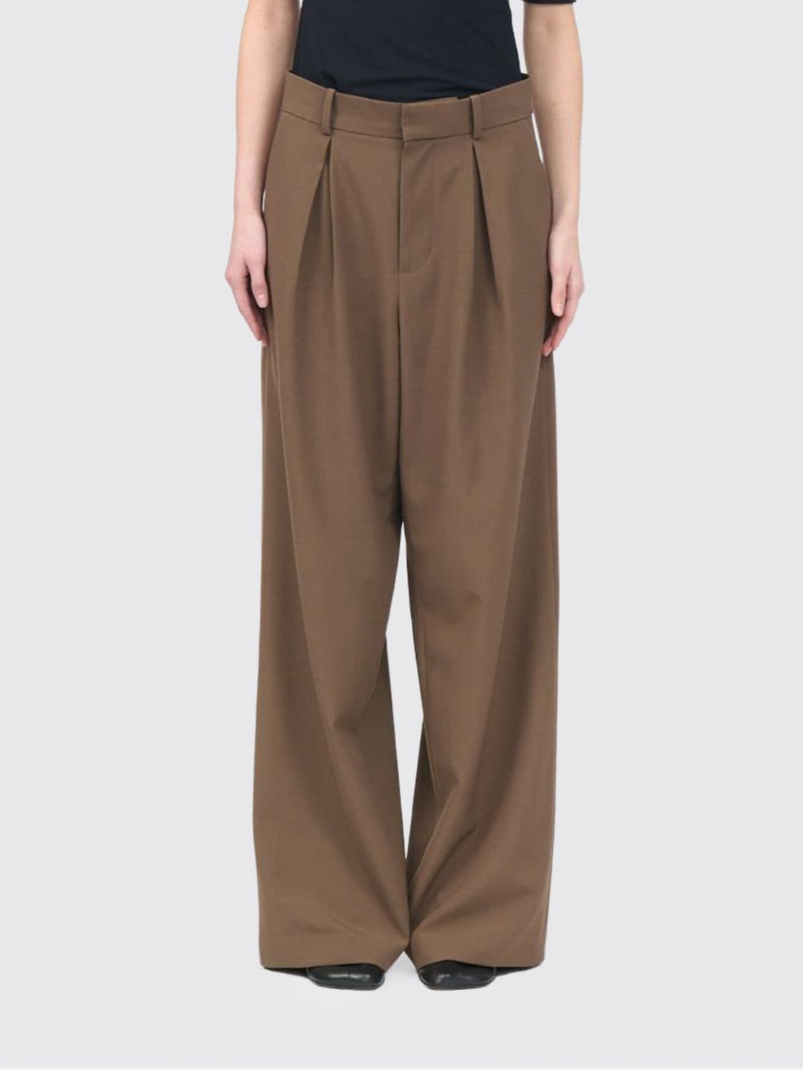 Mm6 Maison Margiela Wide-Leg Wool-Blend Trousers with Pleats and Mid-Rise Waist