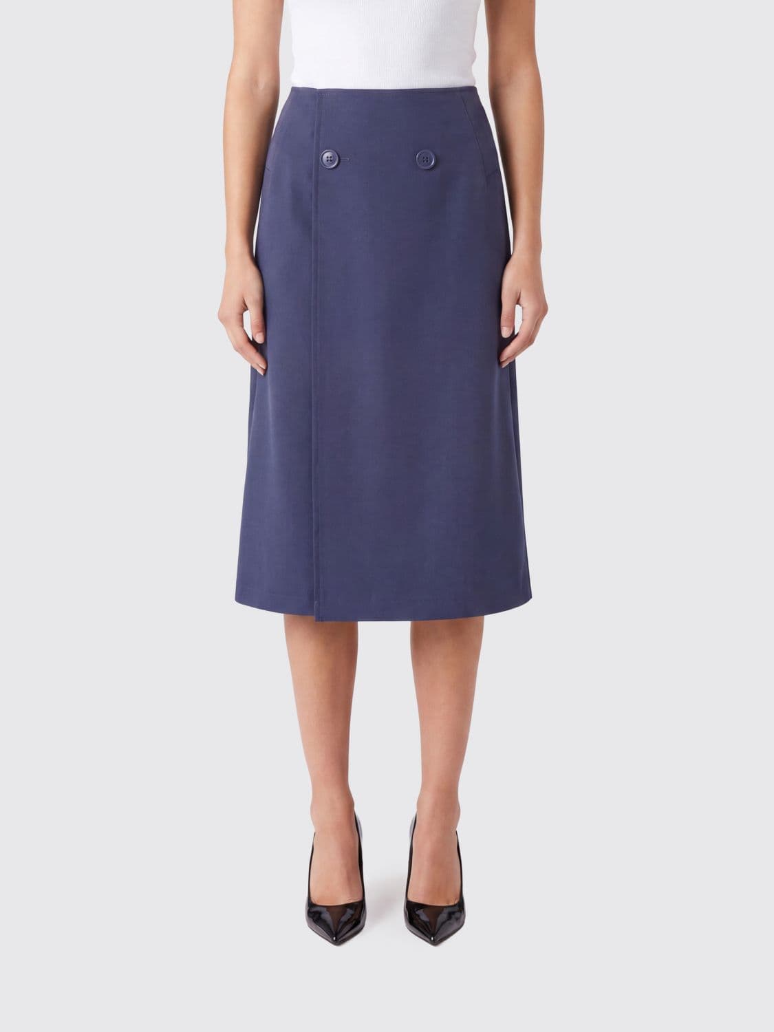 Mm6 Maison Margiela Wool Blend Midi Wrap Skirt with White Stitch Detail