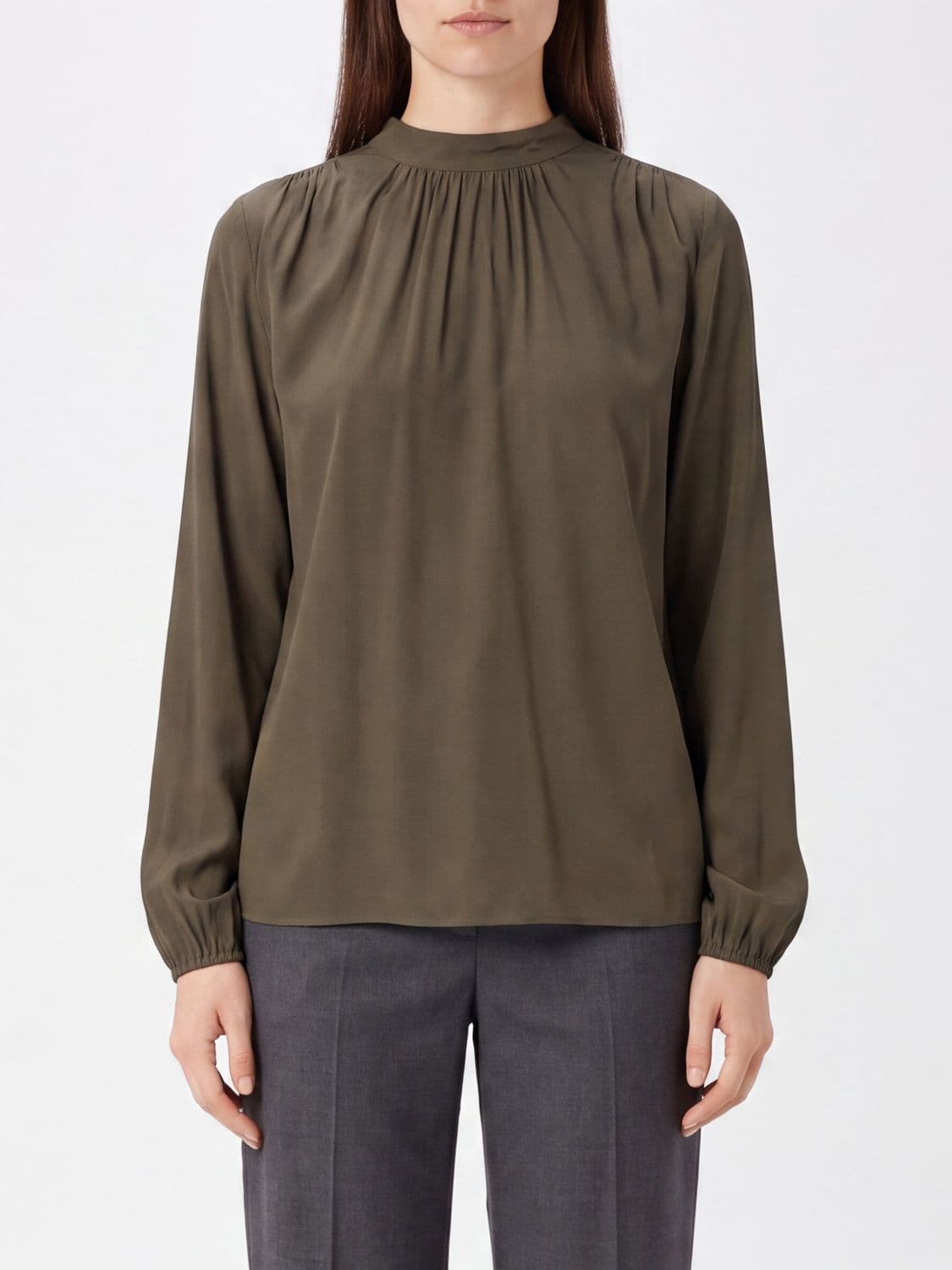 N° 21 Crewneck Blouse in Silk and Acetate Blend with Long Sleeves