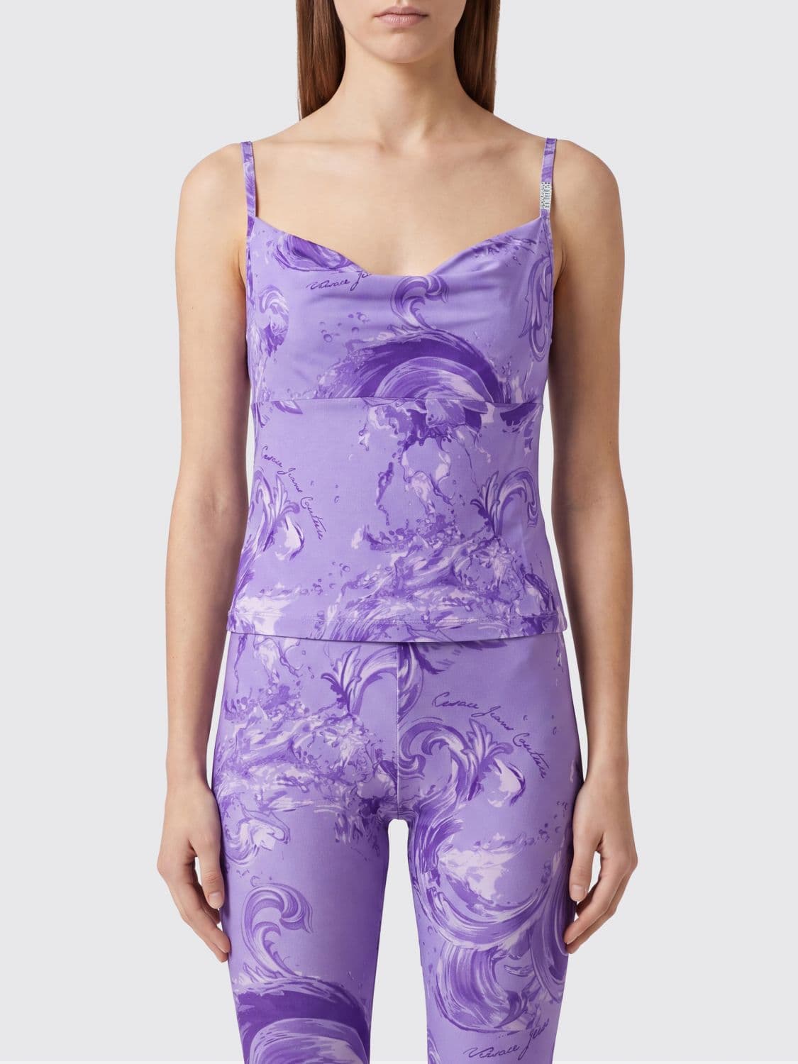 Versace Jeans Couture Viscose Bandeau Top with Baroque Print and Draped Neckline