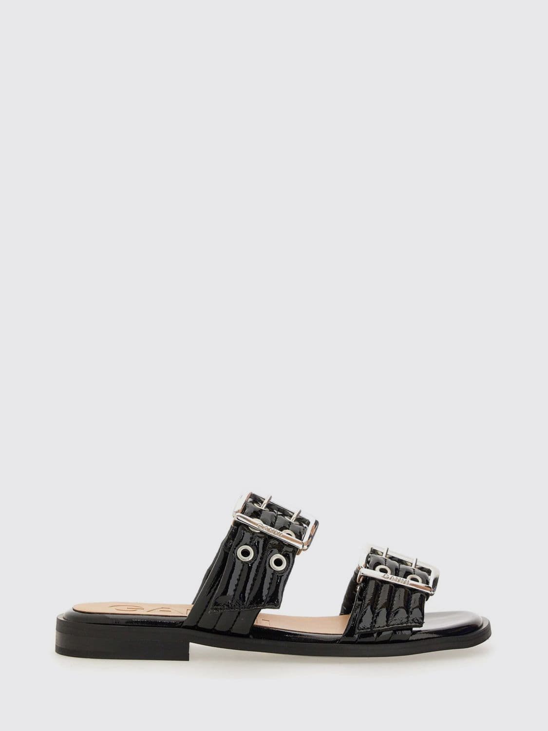 Ganni Low-Heeled Sandals with Double Strap and Buckles
