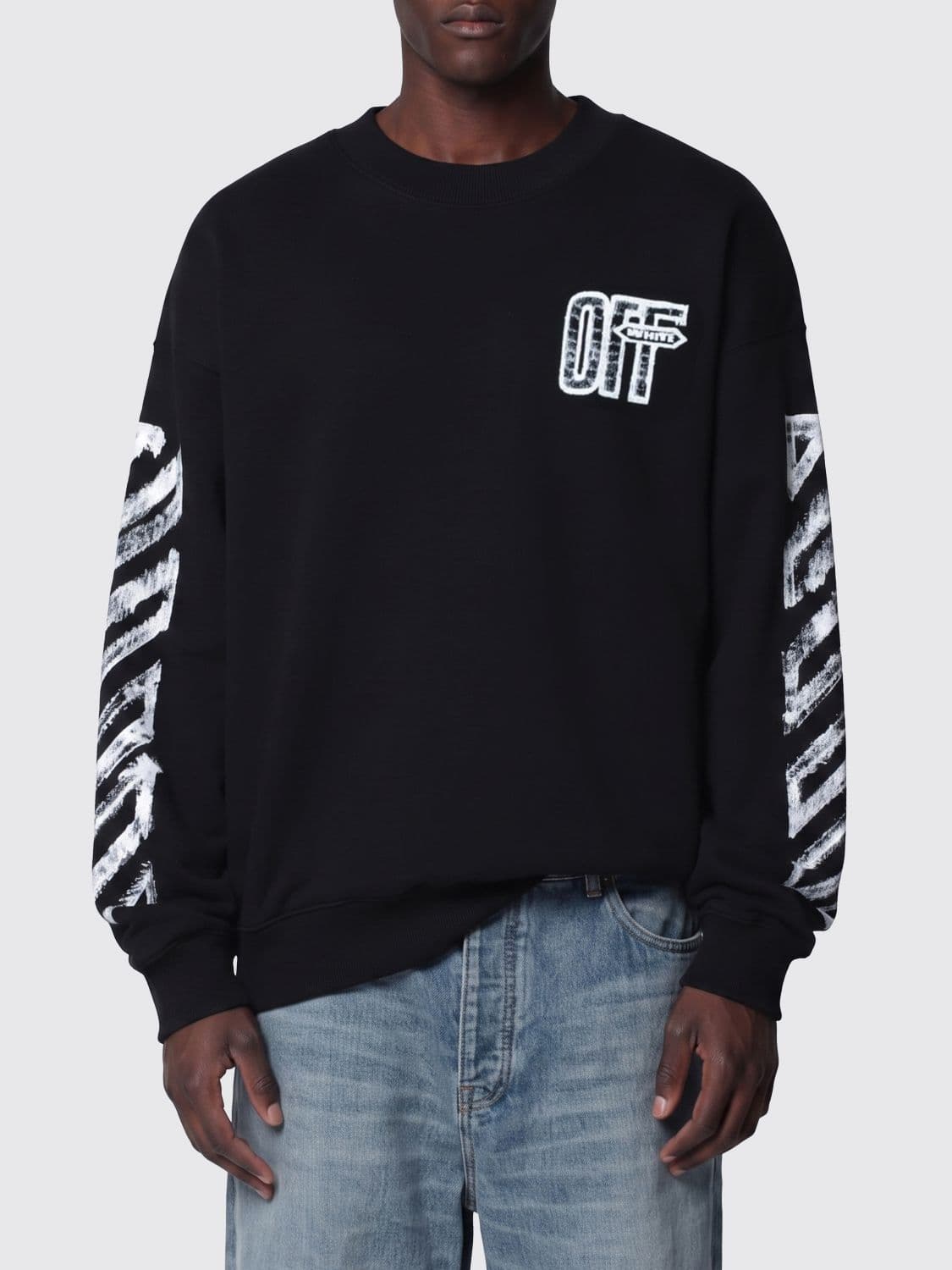 Off-White Oversized Cotton Jumper with Arrow and Diag Print