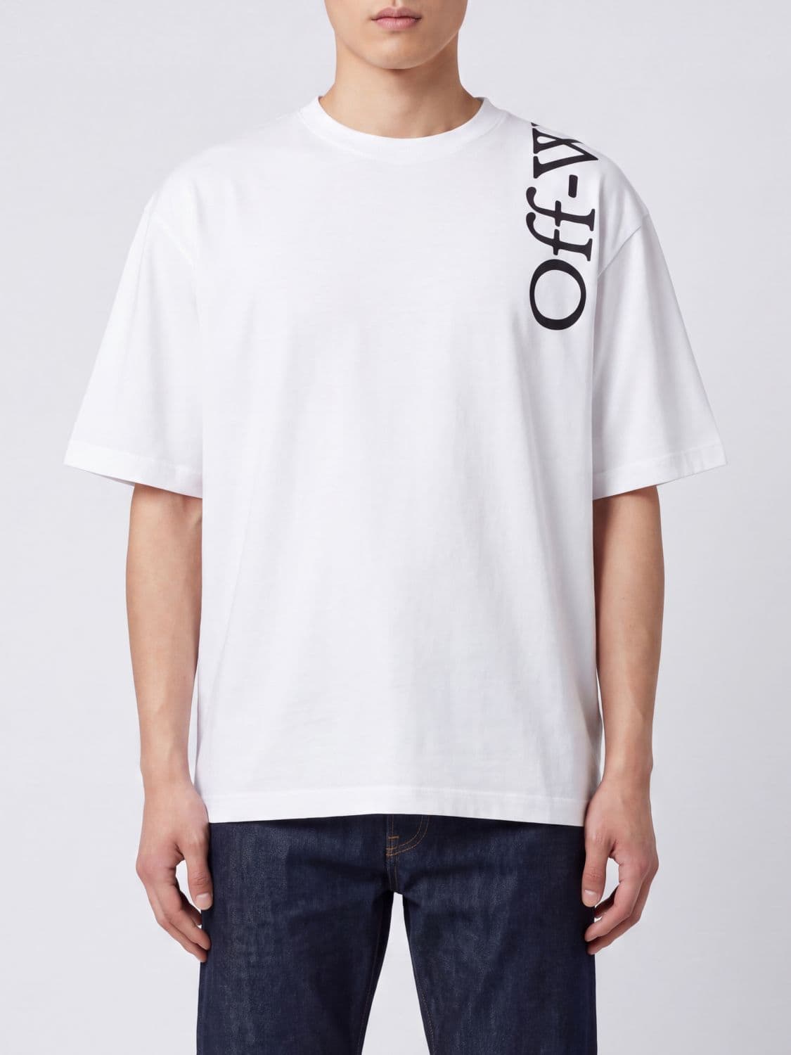 Off-White Contrast Logo Cotton T-shirt with Dropped Shoulders