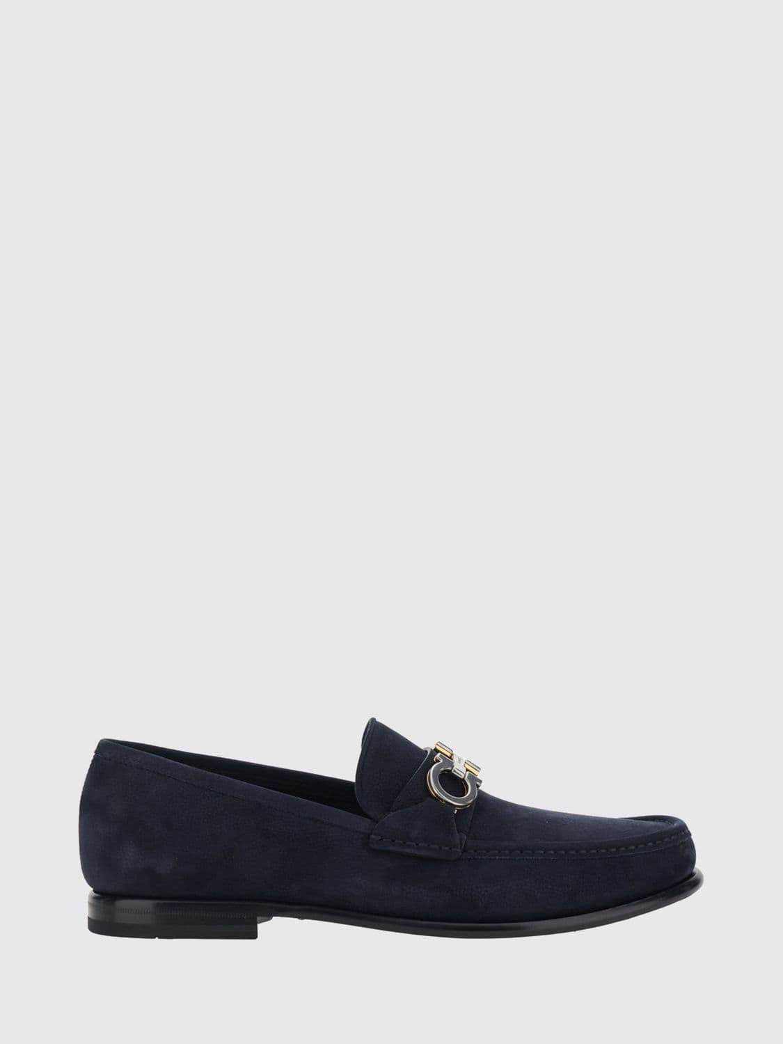 Ferragamo Nubuck Leather Penny Loafers with Gancini Detail
