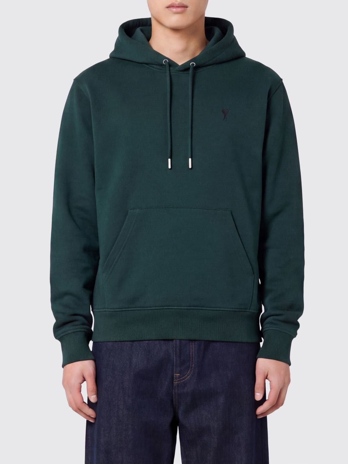 Ami Paris Cotton Hoodie with Contrasting Embroidered Logo