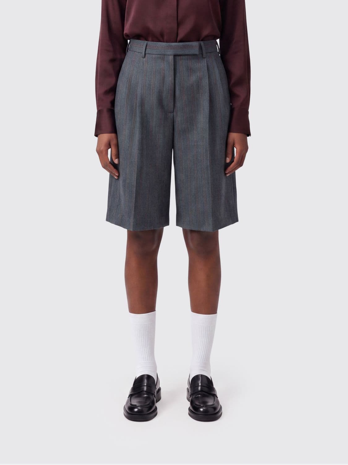 Jil Sander Striped Wide-Leg Linen and Cotton Tailored Bermuda Shorts
