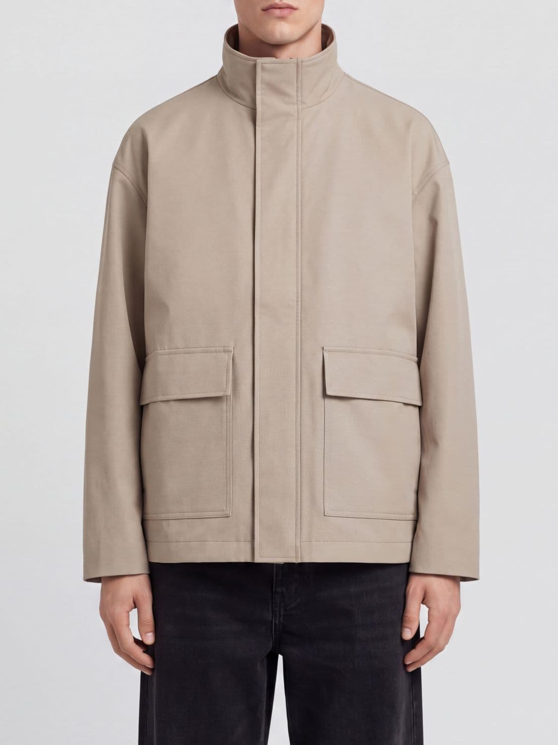 Jil Sander Short Technical Fabric Parka with High Collar and Patch Pockets