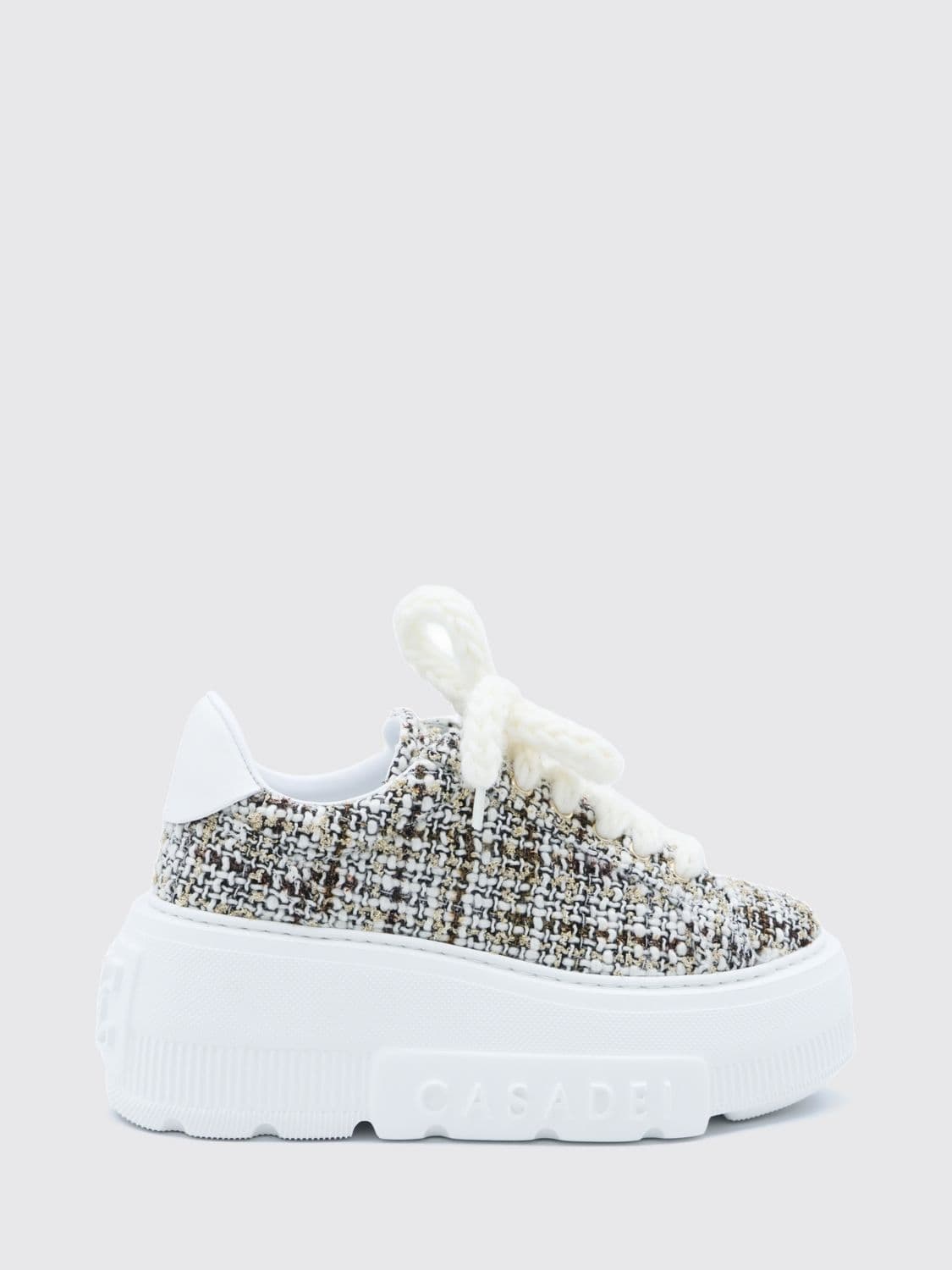 Casadei Abstract Pattern Tweed Platform Trainers with Embossed Logo