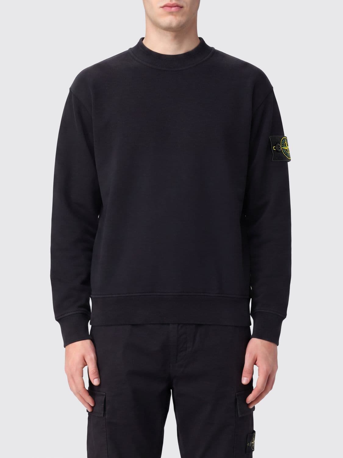 Stone Island Cotton Crewneck Jumper with Compass Logo Patch on the Sleeve