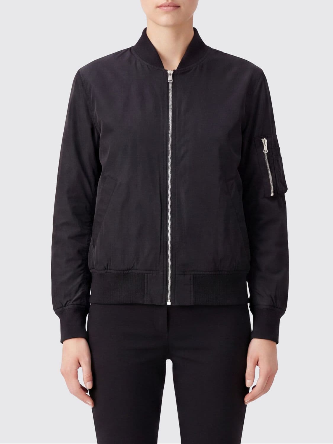 Semicouture Short Technical Fabric Bomber Jacket with Welt Pockets