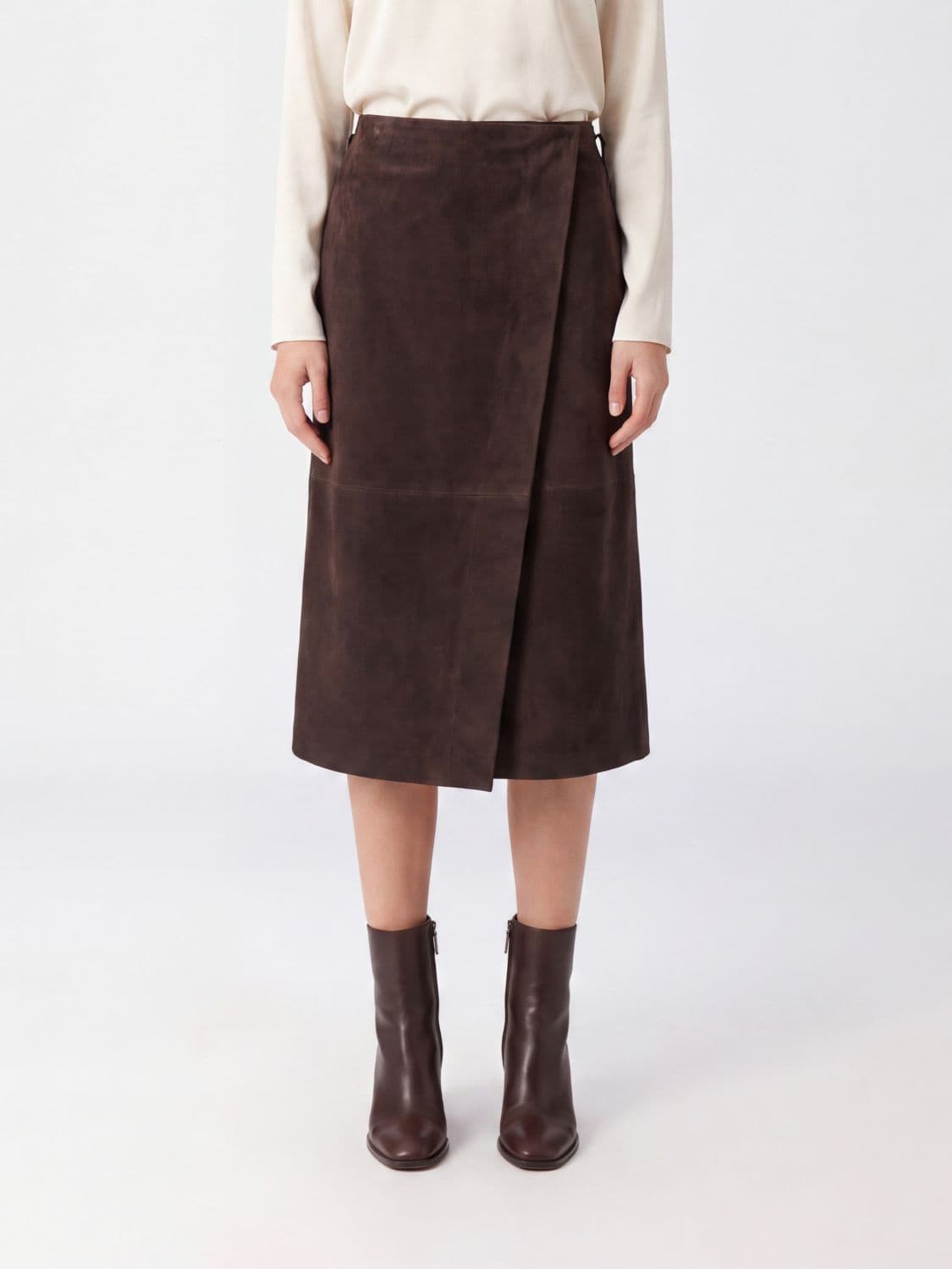 Semicouture Rosanne High-Waisted Suede Leather Midi Wrap Skirt