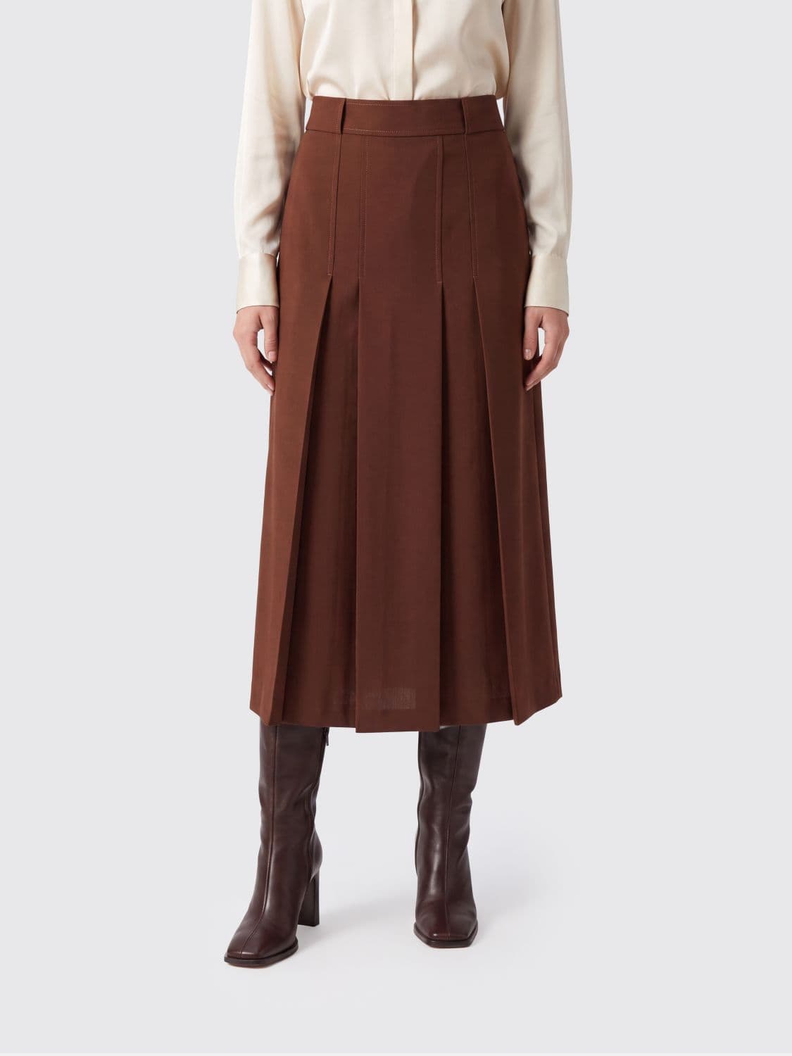 Semicouture Janette Flared Wool-Blend Midi Skirt with Contrast Stitching