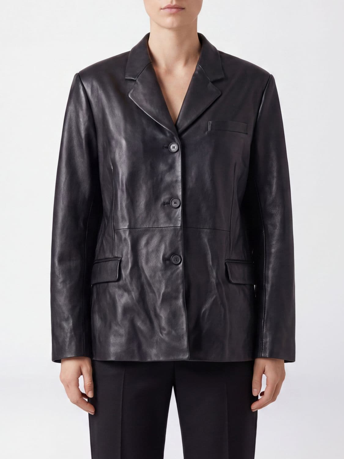 Magda Butrym Single-Breasted Sheepskin Leather Blazer with Flap Pockets