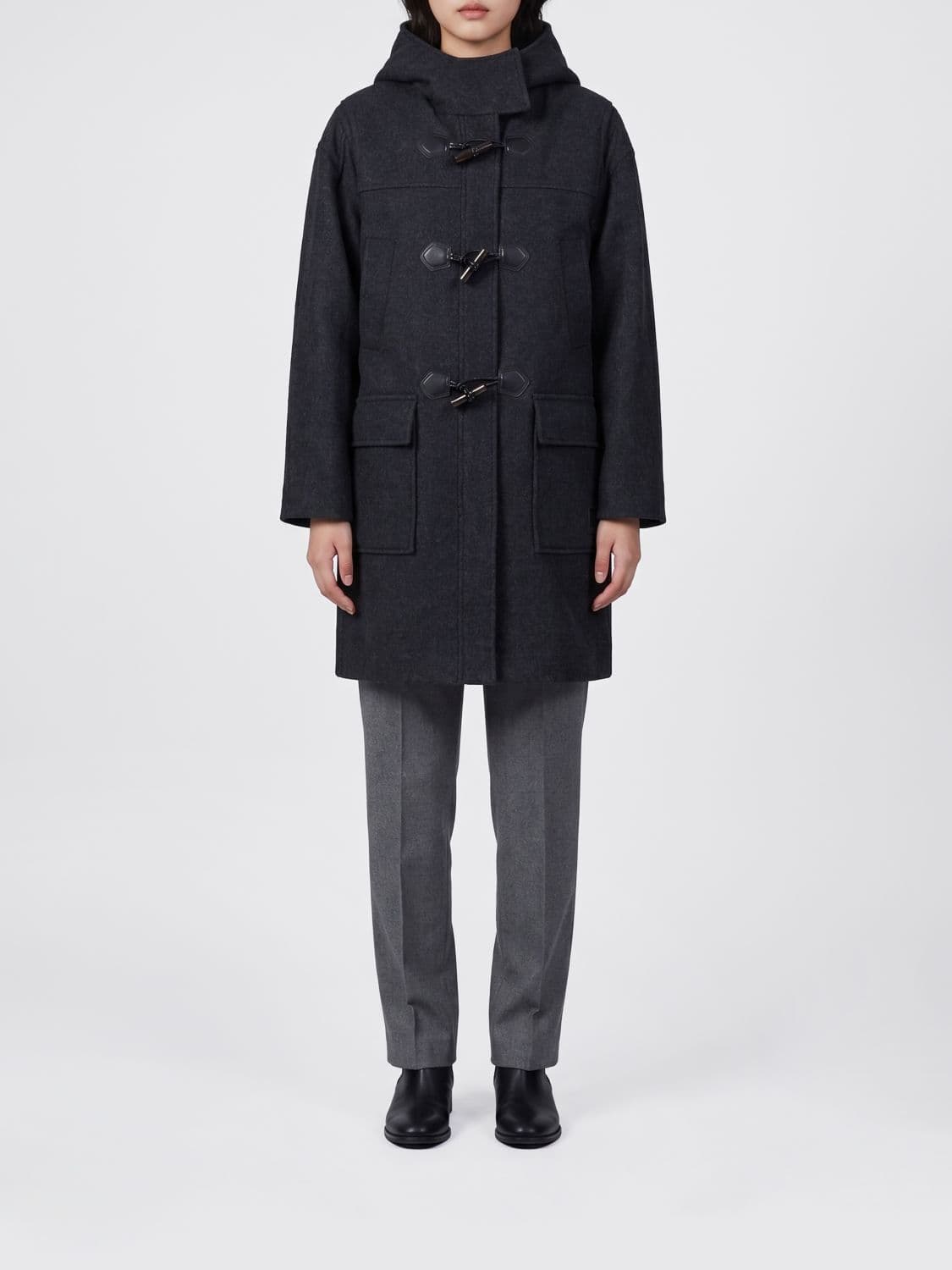 Ganni Long Hooded Wool and Cashmere Blend Duffle Coat