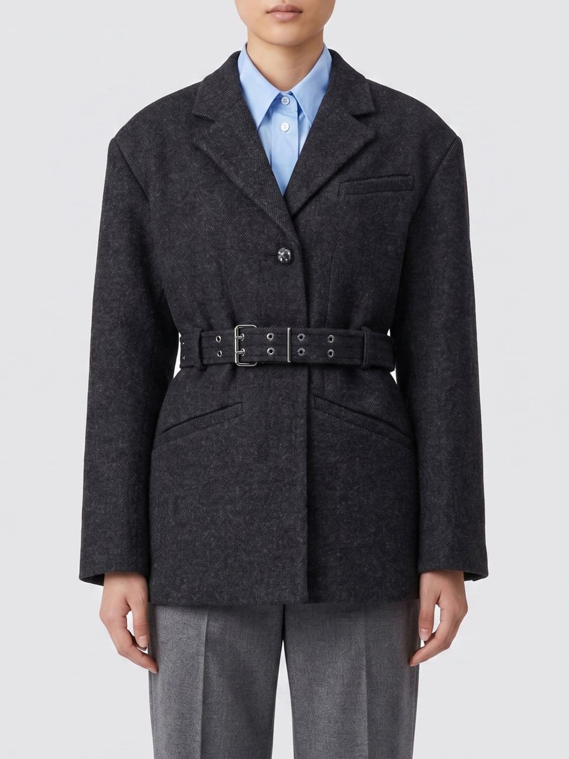 Ganni Short Single-Breasted Belted Wool and Cashmere Coat