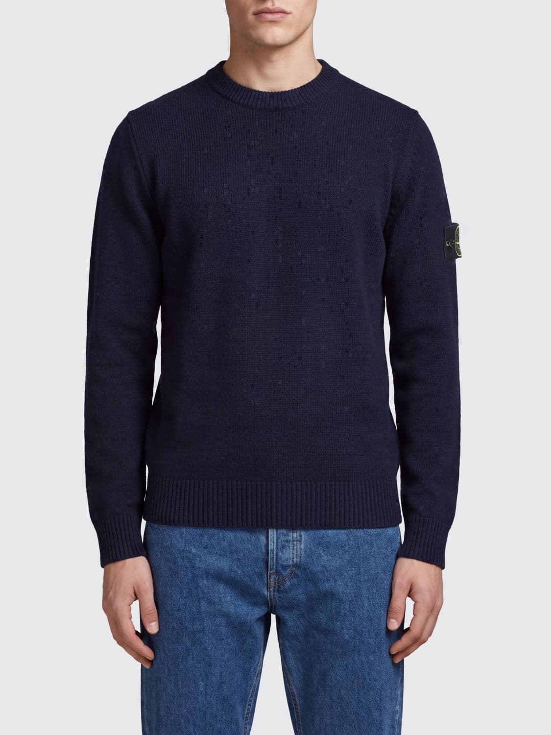 Stone Island Virgin Wool Crewneck Jumper with Compass Logo Patch
