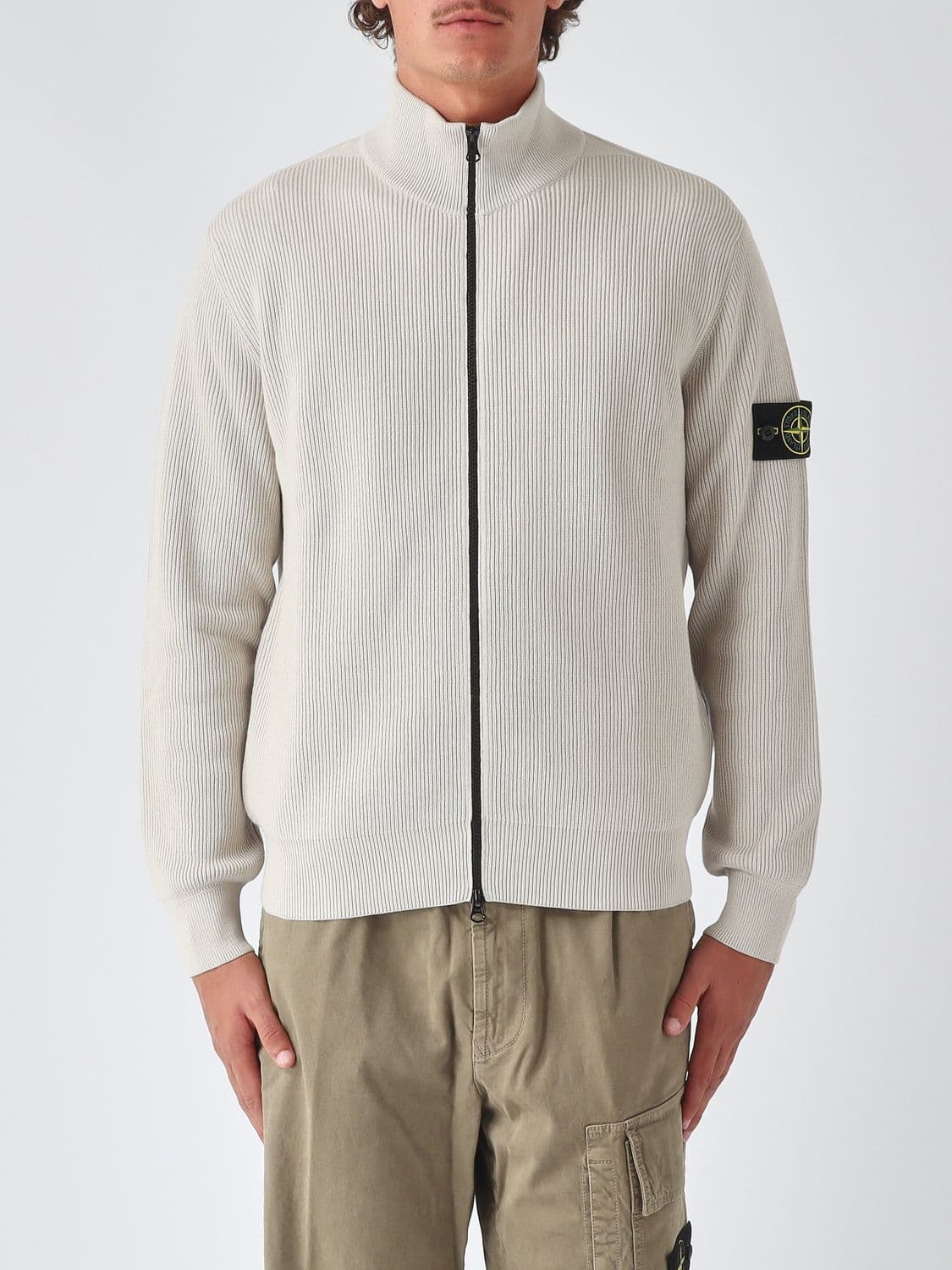 Stone Island High Neck Cardigan in Organic Cotton with Compass Logo