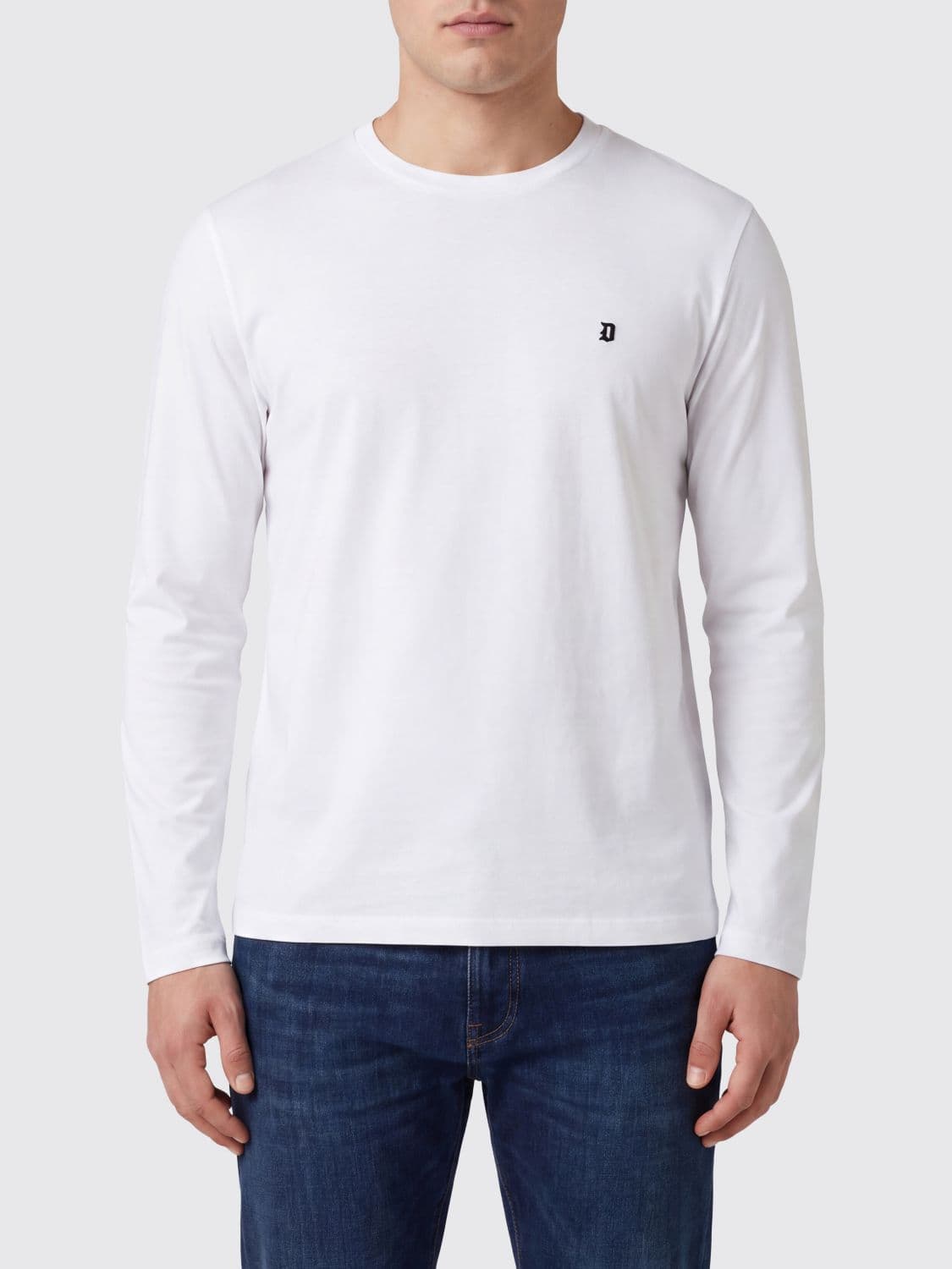 Dondup Long-Sleeved Cotton T-shirt with Crew Neck and Contrast Logo