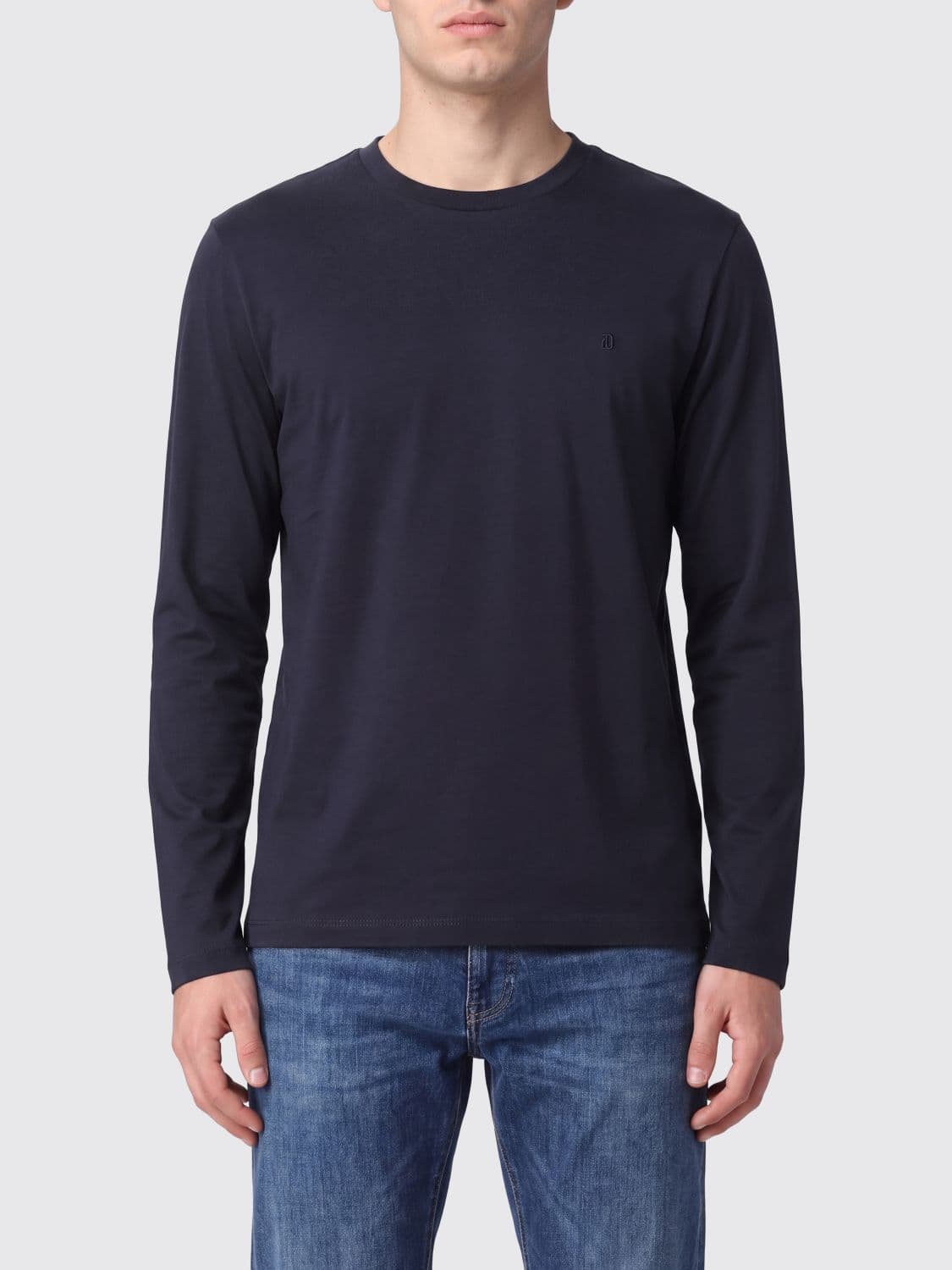 Dondup Long-Sleeved Cotton T-shirt with Crew Neck and Contrast Logo