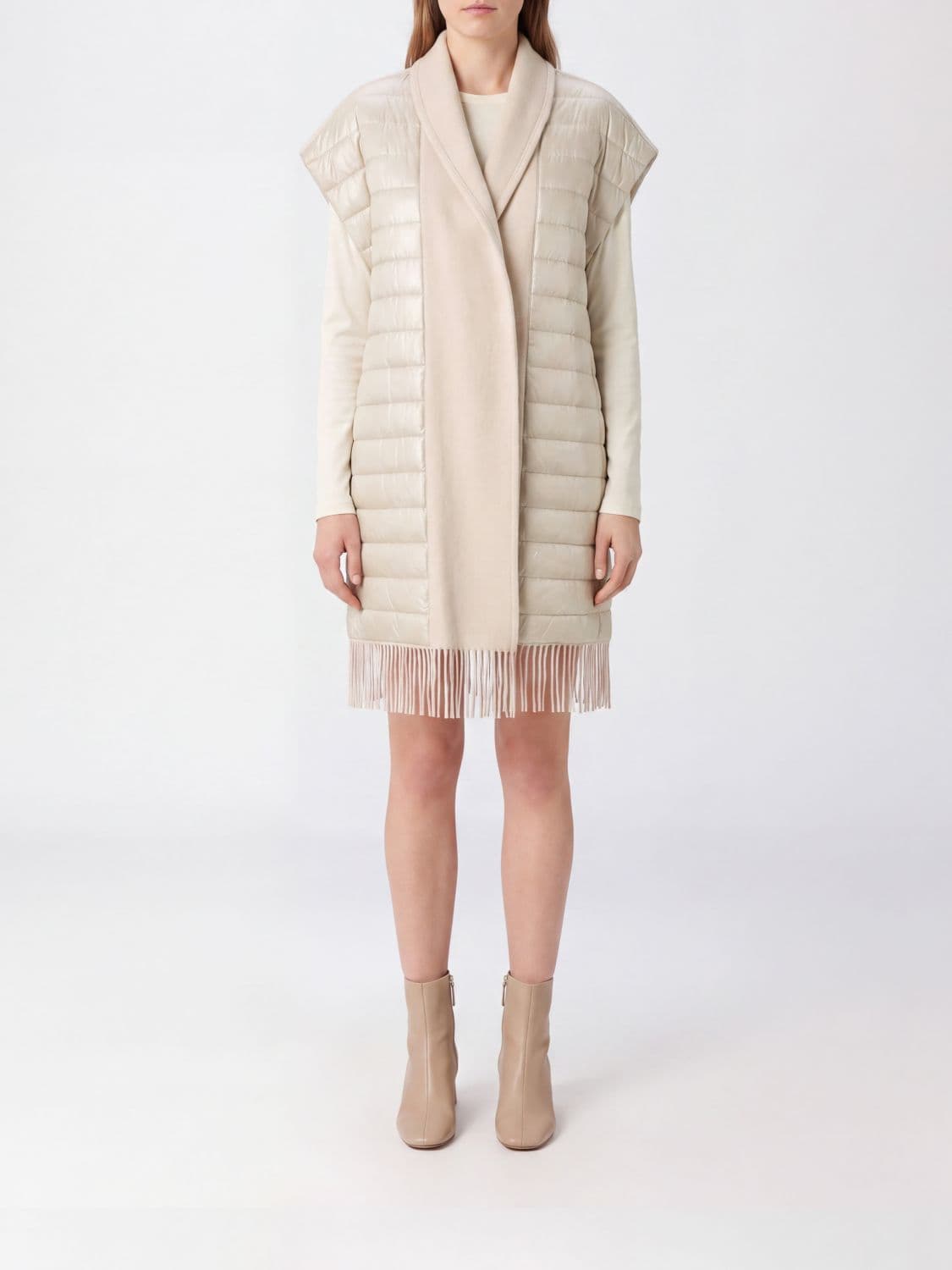 Herno Long Quilted Wool and Cashmere Blend Gilet with Shawl Collar