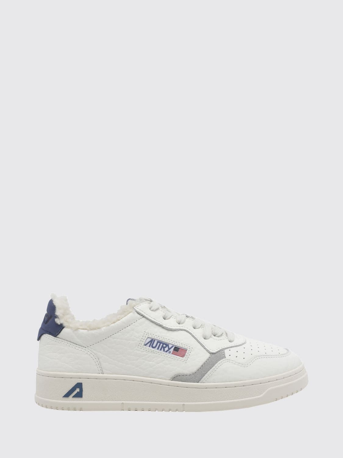 Autry Medalist Low Sneakers in Grained Leather with Shearling Lining