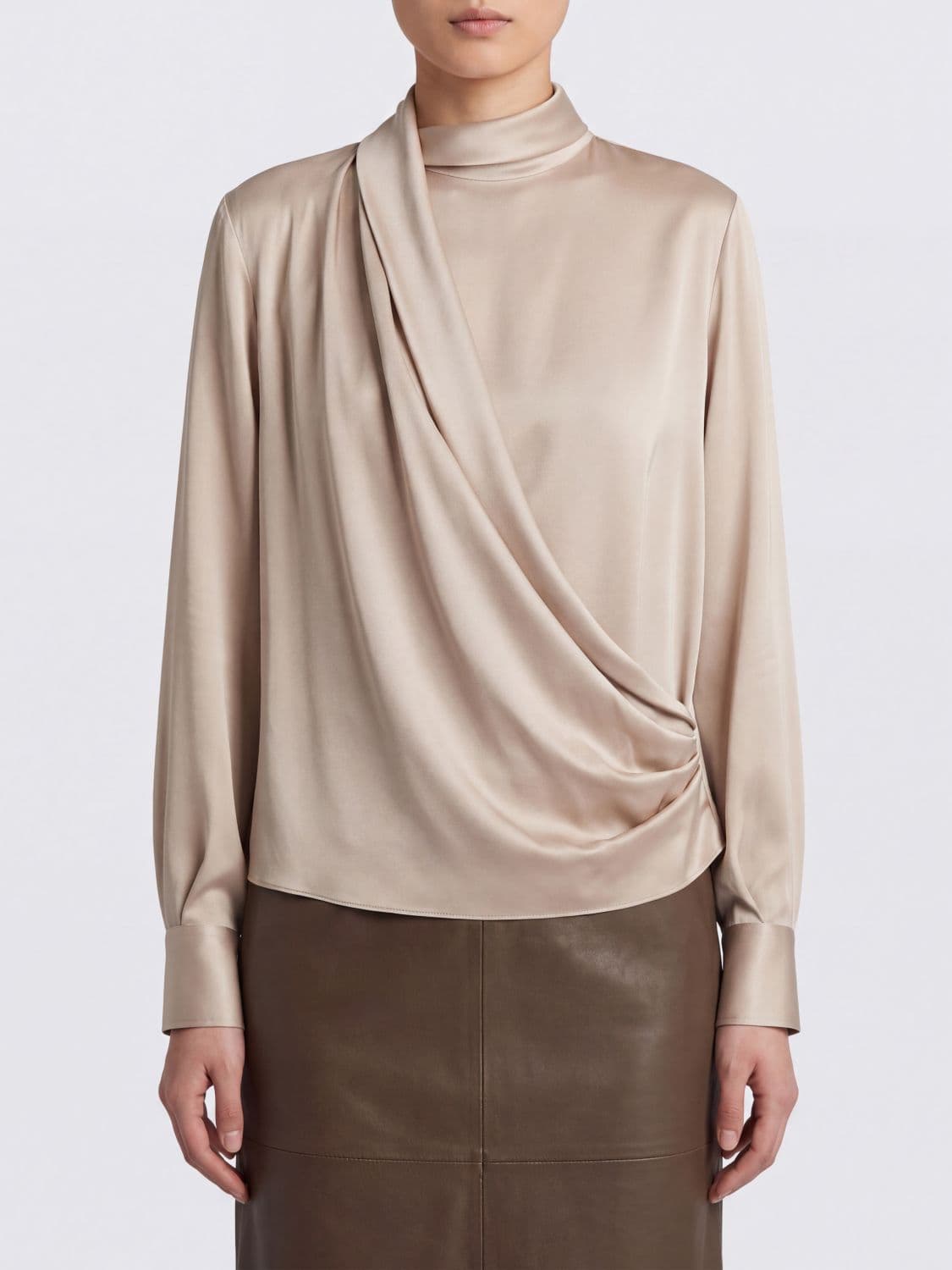 Brunello Cucinelli Long-Sleeved Draped Silk Blouse