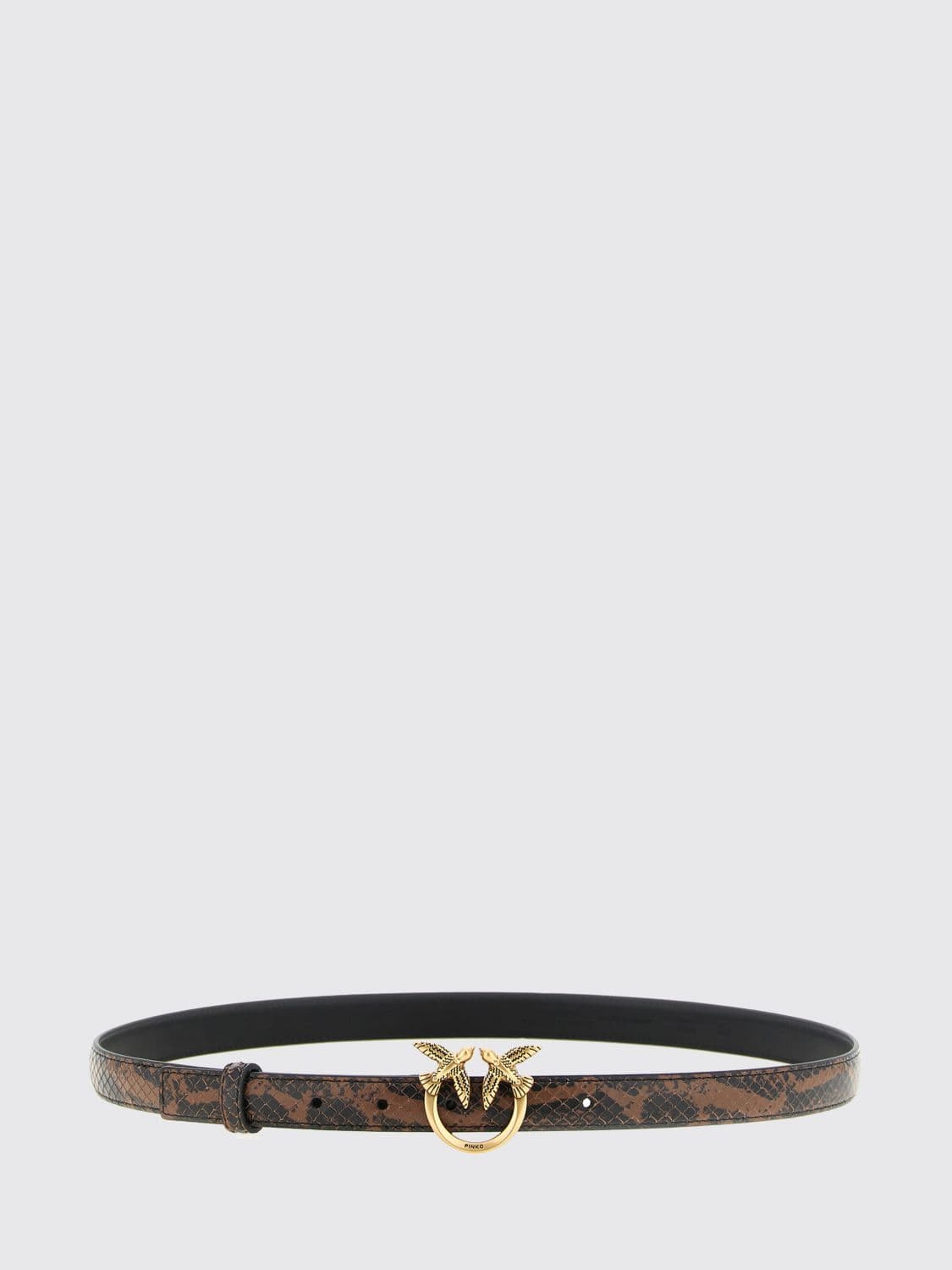 Pinko Python-Print Leather Belt with Love Birds Logo Buckle