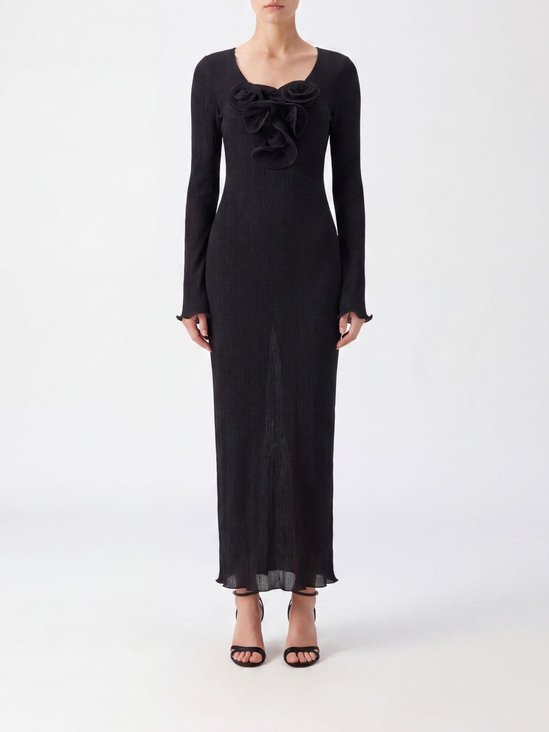 Magda Butrym Pleated Slim Fit Midi Dress with Flower Appliqué