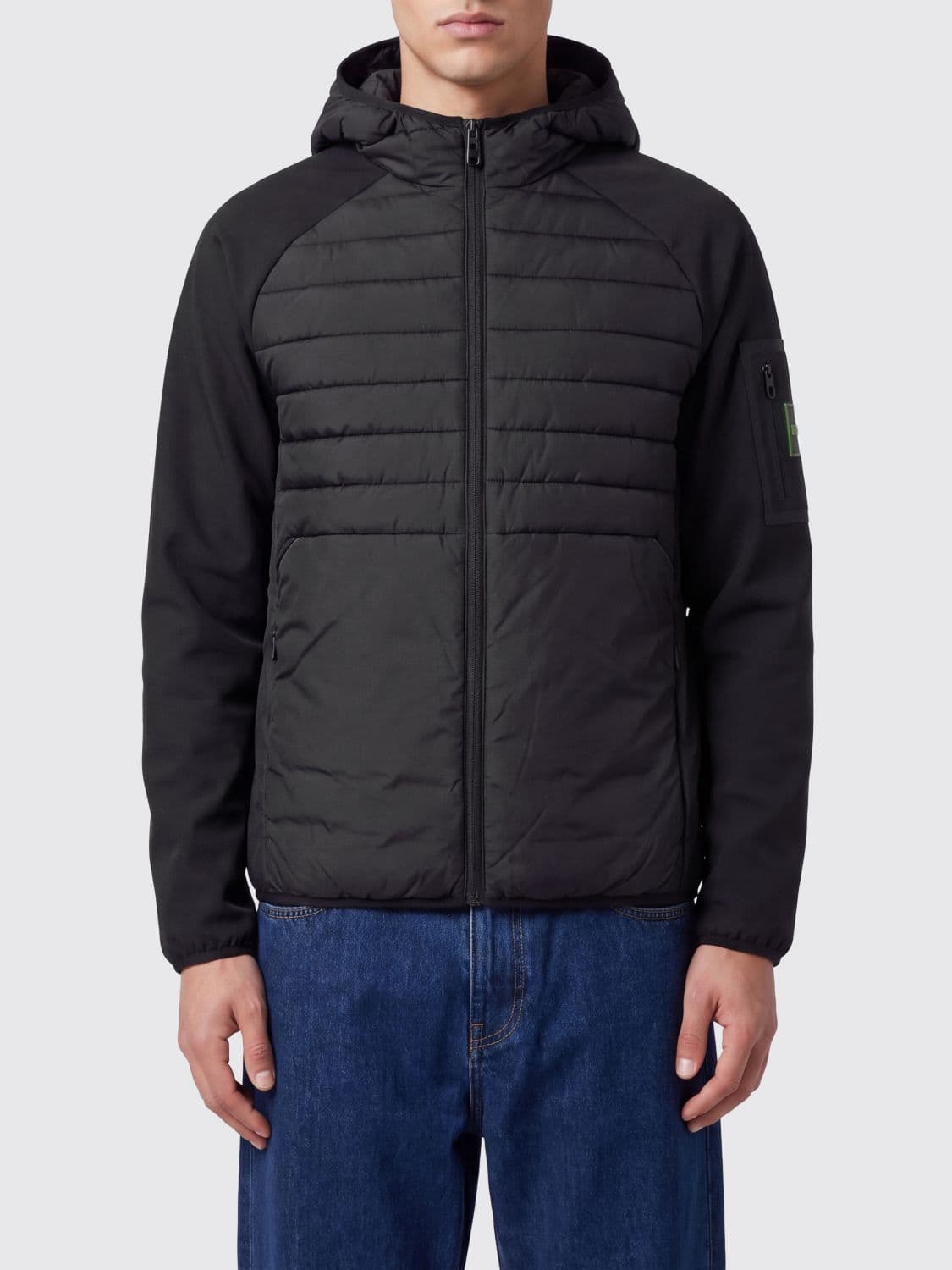 Boss Short Water-Repellent Padded Jacket with Hood and Logo Patch