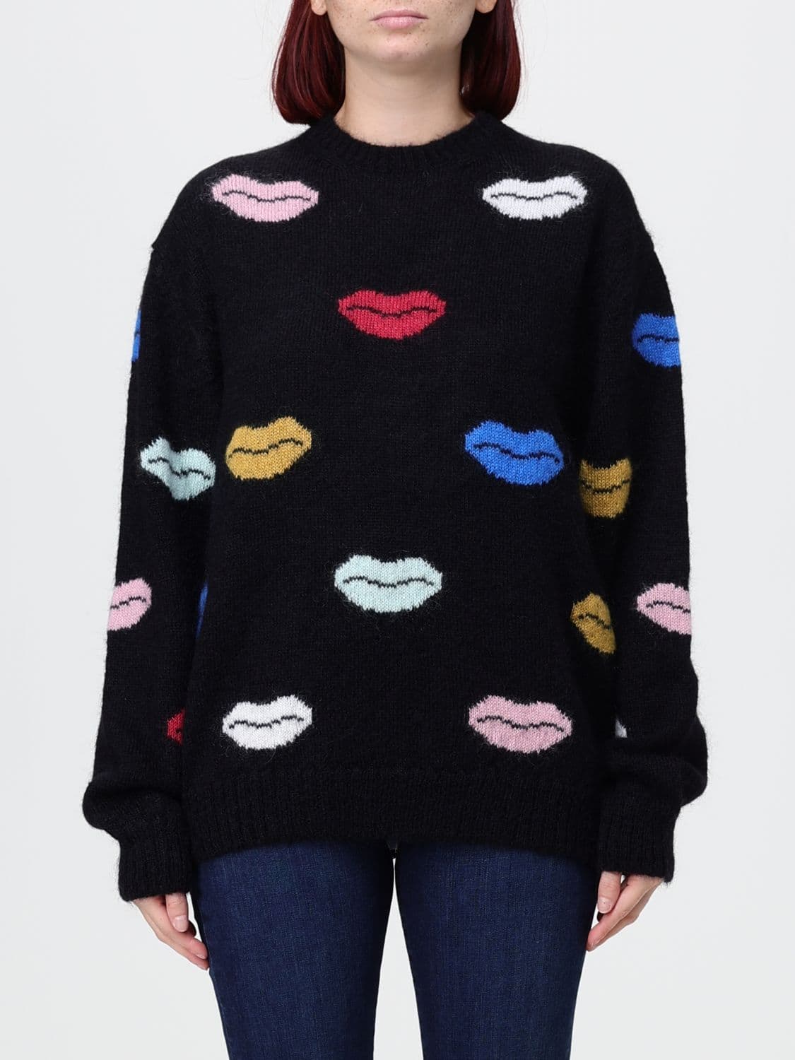 Fiorucci Mohair Blend Crewneck Jumper with Graphic Print and Dropped Shoulders